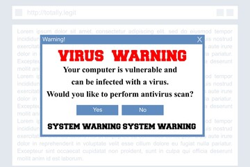 Fake virus warning - malware banner