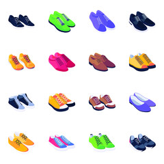 Set of Shoes and Footwear Isometric Icons
