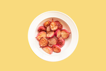 fried radish fresh vegetables original recipe keto or paleo diet veggie vegan or vegetarian food on the table healthy food meal snack copy space food background rustic. top view