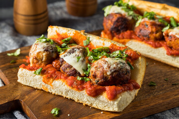 Homemade Cheesy Meatball Sub Sandwich