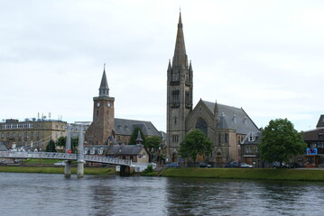 Fototapeta na wymiar Inverness, Scotland (UK): Panoramic view of the city on the river Ness, in the Scottish Highlands