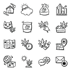 Set of Organic Cannabis Hand Drawn Icons

