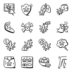 Set of Cannabis Hand Drawn Icons

