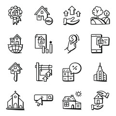 Pack of Buildings Doodle Icons 

