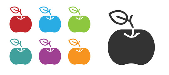 Black Apple icon isolated on white background. Excess weight. Healthy diet menu. Fitness diet apple. Set icons colorful. Vector