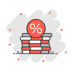 Coins stack icon in comic style. Dollar coin cartoon vector illustration on white isolated background. Money stacked splash effect business concept.