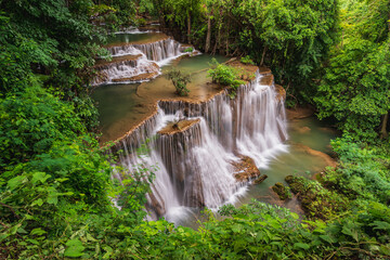 Huay Mae Khamin Waterfall In the middle of the Srinakarin Dam National Park area It is the most beautiful waterfall in western Thailand.