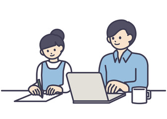 子育てしながらテレワークする男性のイラスト素材