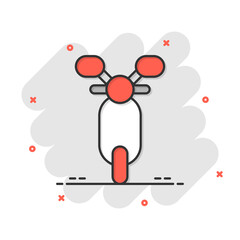 Motorbike icon in comic style. Scooter cartoon vector illustration on white isolated background. Moped vehicle splash effect business concept.
