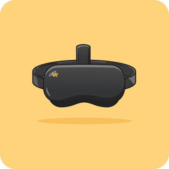Virtual reality glasses black color front view,flat design on yellow background,for icon logo presentation and info graphic.