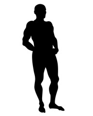Young athlete is doing gymnastic exercises. Isolated silhouettes on white background