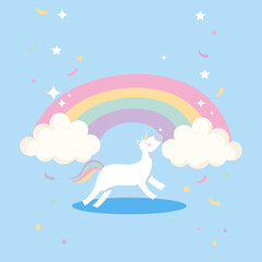 Unicorn with Rainbow Cartoon Illustration