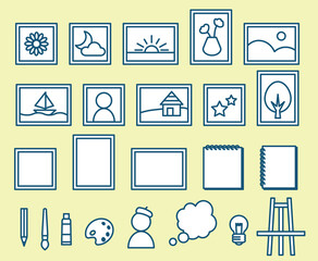 画家　お絵描き　絵画　イラスト　シンプルなアイコンのセット