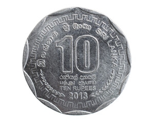 Sri Lanka ten rupee coin on white isolated background