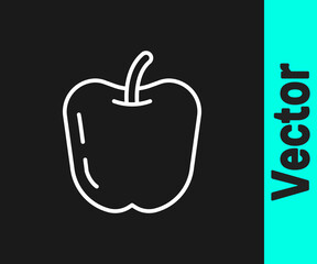 White line Apple icon isolated on black background. Fruit with leaf symbol. Vector