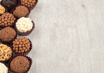 Typical brazilian brigadeiros, various flavors with room for text