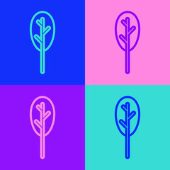 Pop art line Spinach icon isolated on color background. Vector