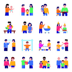 Pack of Family Care Flat Characters