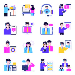 Flat Icons of Customer Support Characters

