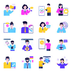Fototapeta na wymiar Flat Icons of Customer Services Characters
