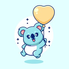 Cute baby koala flying with balloon cartoon