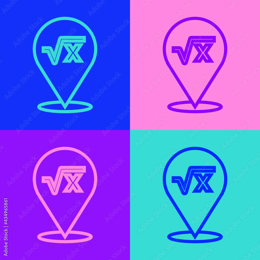 Poster pop art line square root of x glyph icon isolated on color background. mathematical expression. vect
