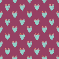 Pattern with hearts. Endless vector texture on bordo background. Water color imitation.
