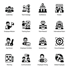 Set of Team Management Glyph Icons
