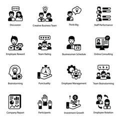 Set of Business Team Management Glyph Icons


