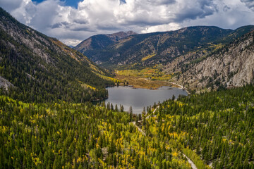 Aerial view of San Isabel National Forest during Autumn in Colorado
