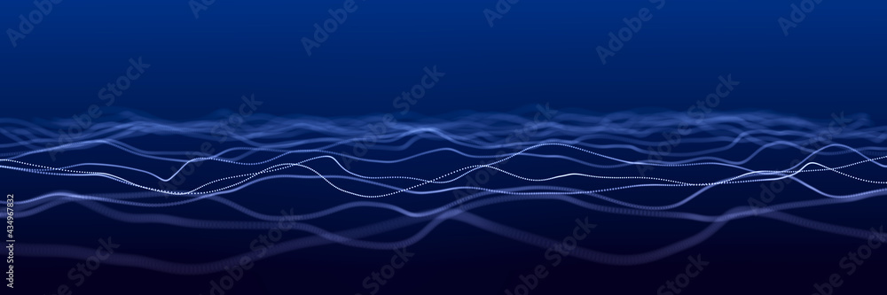 Poster Technological wave of points. Digital background. Great data visualization.