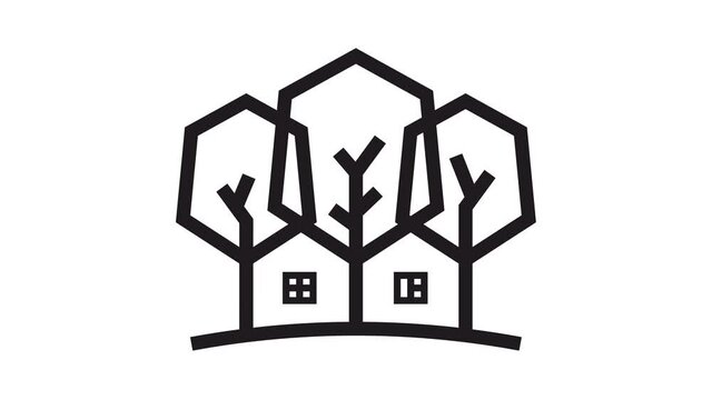 Tree House eco real estate line icon animation Motion graphics 4k video motion illustration sign. Outline doodle style alpha channel.