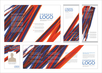 Red and blue brush stroke paint on white background, Corporate identity layout template design for company event. Use for report, marketing, advertising, brochure, modern style.