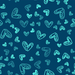 Green line Mussel icon isolated seamless pattern on blue background. Fresh delicious seafood. Vector