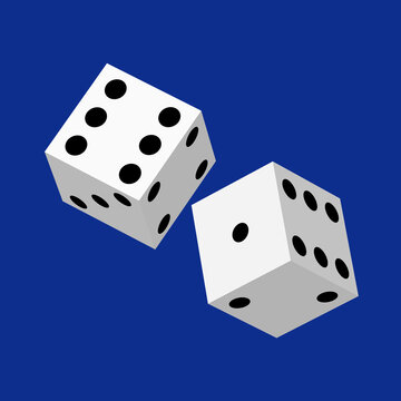 3d white dice isolated on blue background
