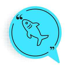 Black line Shark icon isolated on white background. Blue speech bubble symbol. Vector