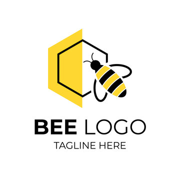 Bee logo vector; Modern bee logo; Beautiful yellow color bee logo