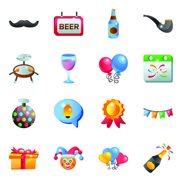 Set of Party Celebrations Flat Icons 

