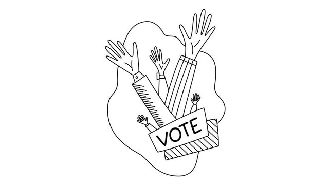 vote illustration with human hands line icon animation Motion graphics 4k video motion illustration sign. Outline doodle style alpha channel