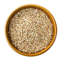 green buckwheat grains in round bowl cutout