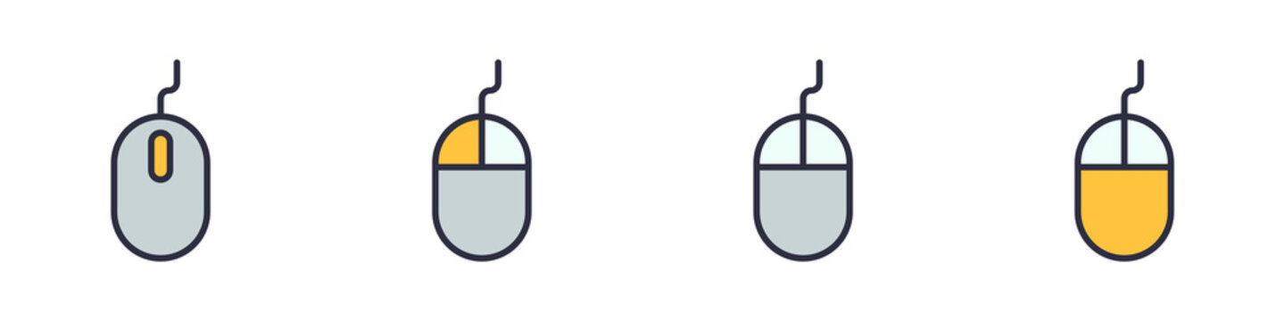Conjunto de iconos del rat&oacute;n del equipo. Dispositivo. Concepto de hacer clic, mover, arrastrar o seleccionar. Ilustraci&oacute;n vectorial estilo l&iacute;neas