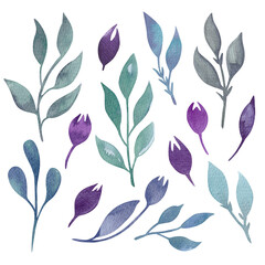 Set with watercolor leaves elements.