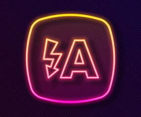 Glowing neon line Auto flash icon isolated on black background. Automatic flash. Vector