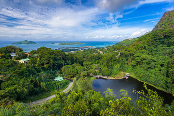 Fototapeta na wymiar A breathtaking view from Rochon Dam viewpoint on Mahe island, Seychelles.