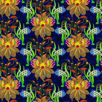 Textura de Peces en el oc&eacute;ano con plantas acu&aacute;ticas.