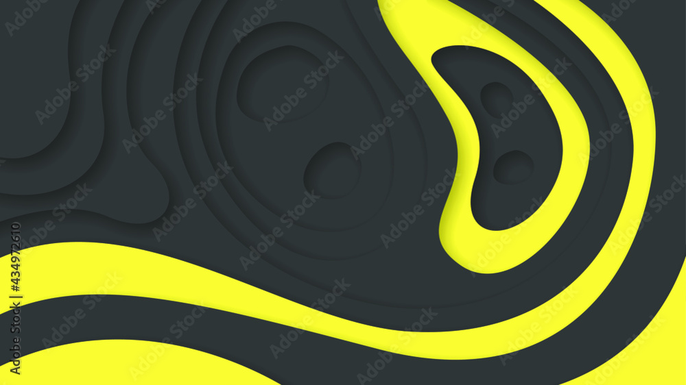 Poster yellow and black wavy abstract paper cut background vector shadows 3d smooth objects modern design