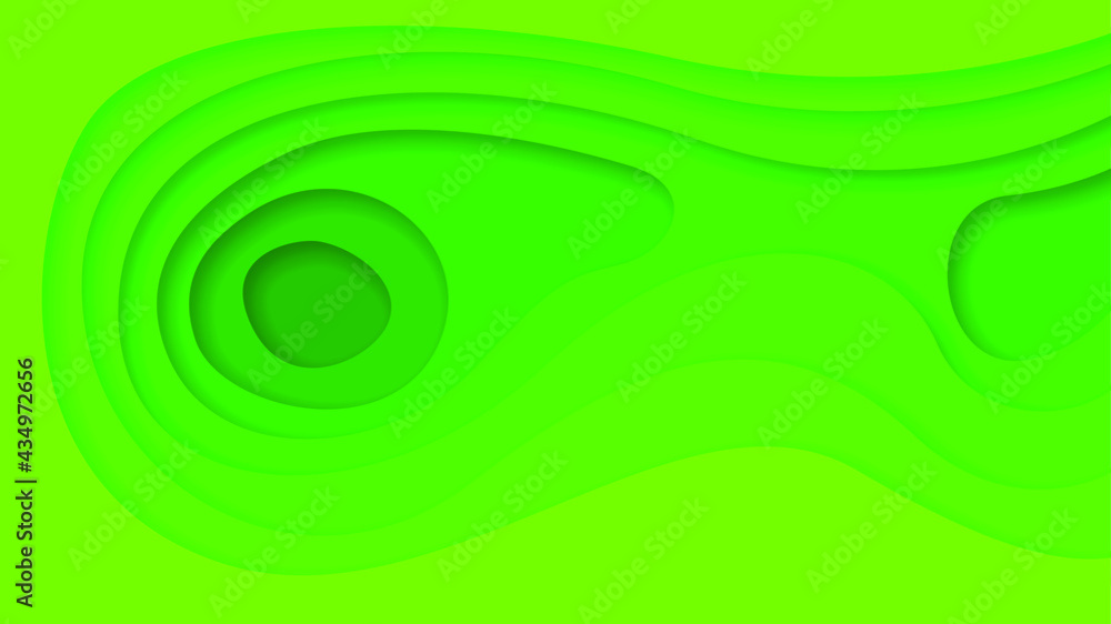 Poster green abstract wavy paper cut background vector shadows 3d smooth objects modern design