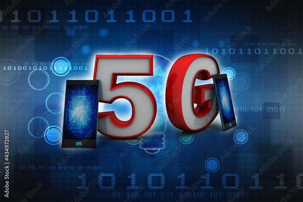 Poster 3d rendering 5g network mobile with data