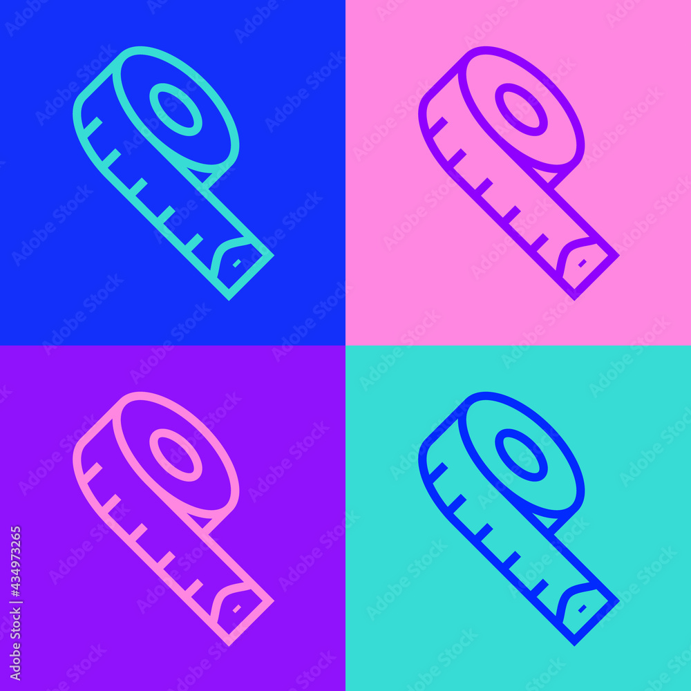 Poster pop art line measuring tape icon isolated on color background. tape measure. vector