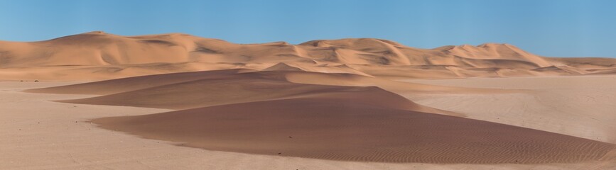 Fototapeta na wymiar panorama of namib desert dunes with black and red colours showing oxidised iron 